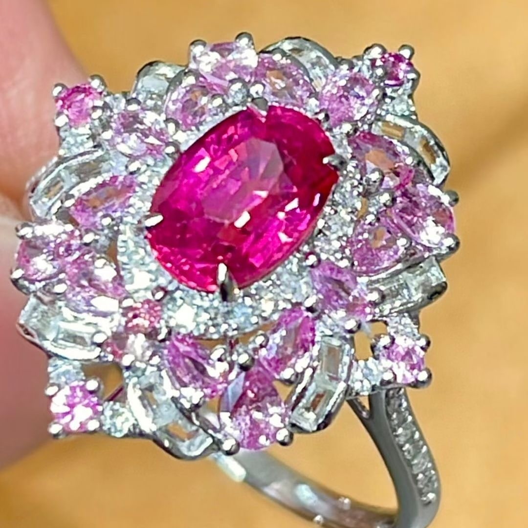 14k Gold 1.18 Ct Natural Ruby & Diamond & Sapphire Ring - 4
