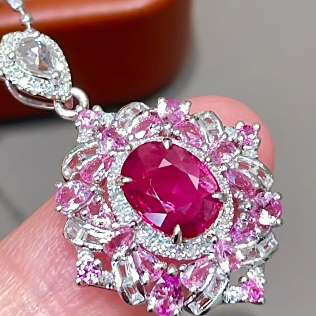 14k Gold 1 Ct Natural Ruby & Diamond & Sapphire Pendant( Without Chain ) - 3
