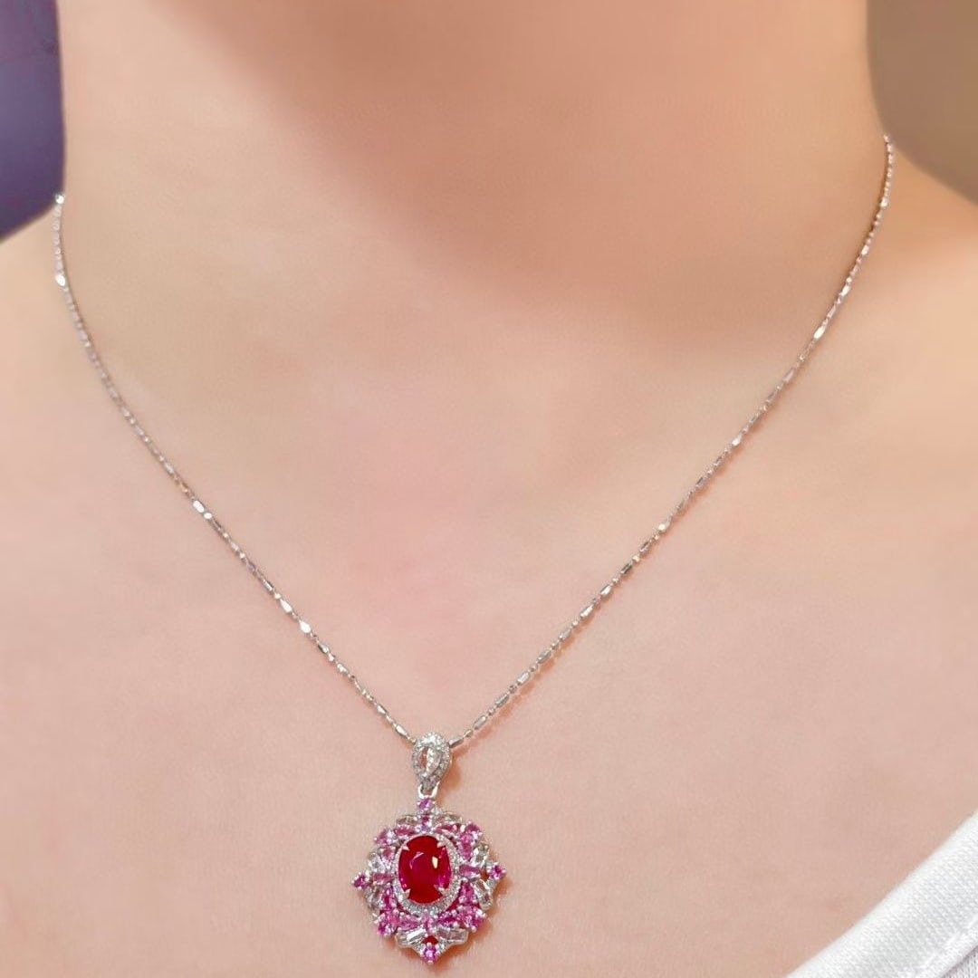 14k Gold 1 Ct Natural Ruby & Diamond & Sapphire Pendant( Without Chain ) - 5