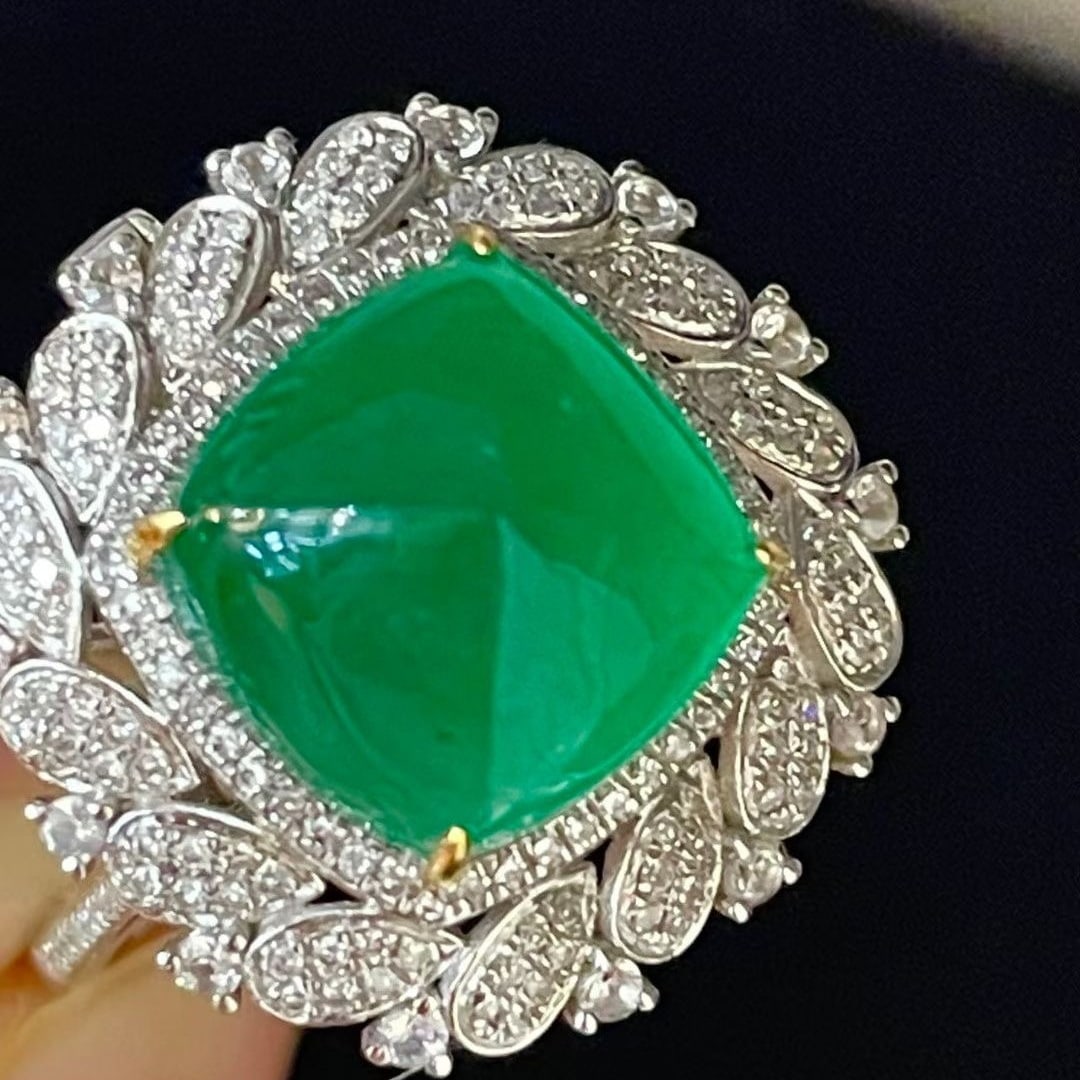 14k Gold 5.5 Ct Natural Emerald & Diamond Ring/pendant( Without Chain ) - 2