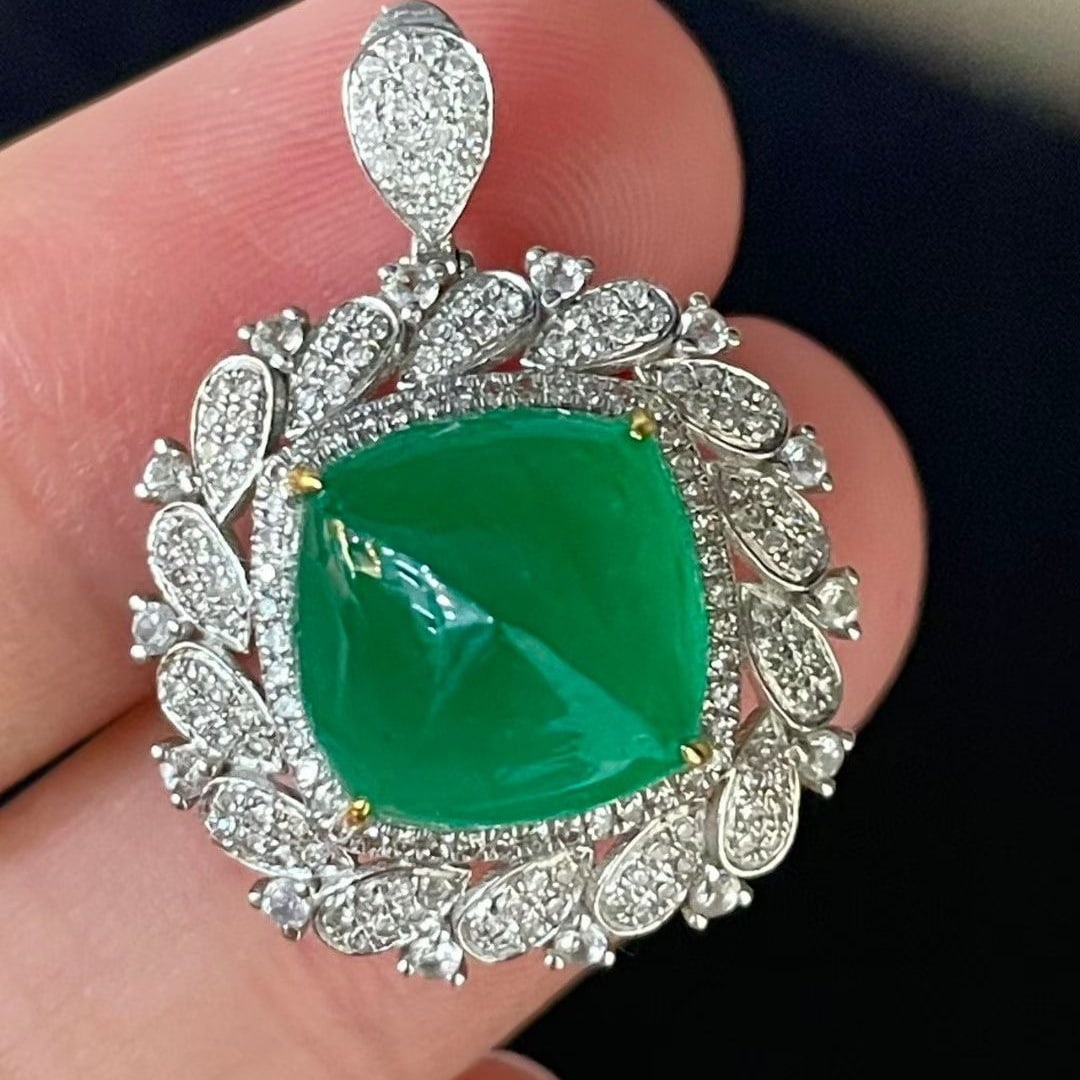 14k Gold 5.5 Ct Natural Emerald & Diamond Ring/pendant( Without Chain ) - 3