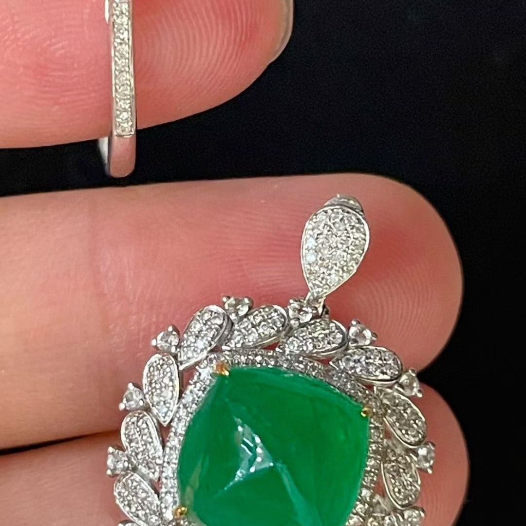 14k Gold 5.5 Ct Natural Emerald & Diamond Ring/pendant( Without Chain ) - 4
