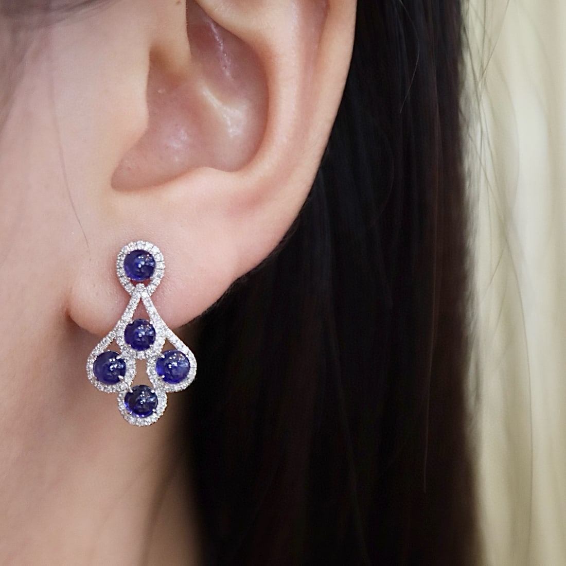 14k Gold 3.34 Ctw Natural Sapphire & Diamond Earrings - 6