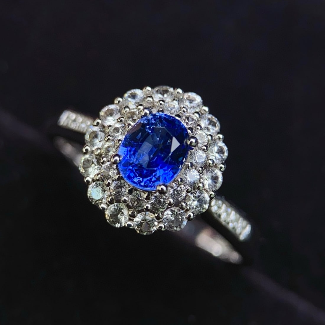 14k Gold 0.8 Ct Natural Sapphire & Diamond & Sapphire Ring - 6