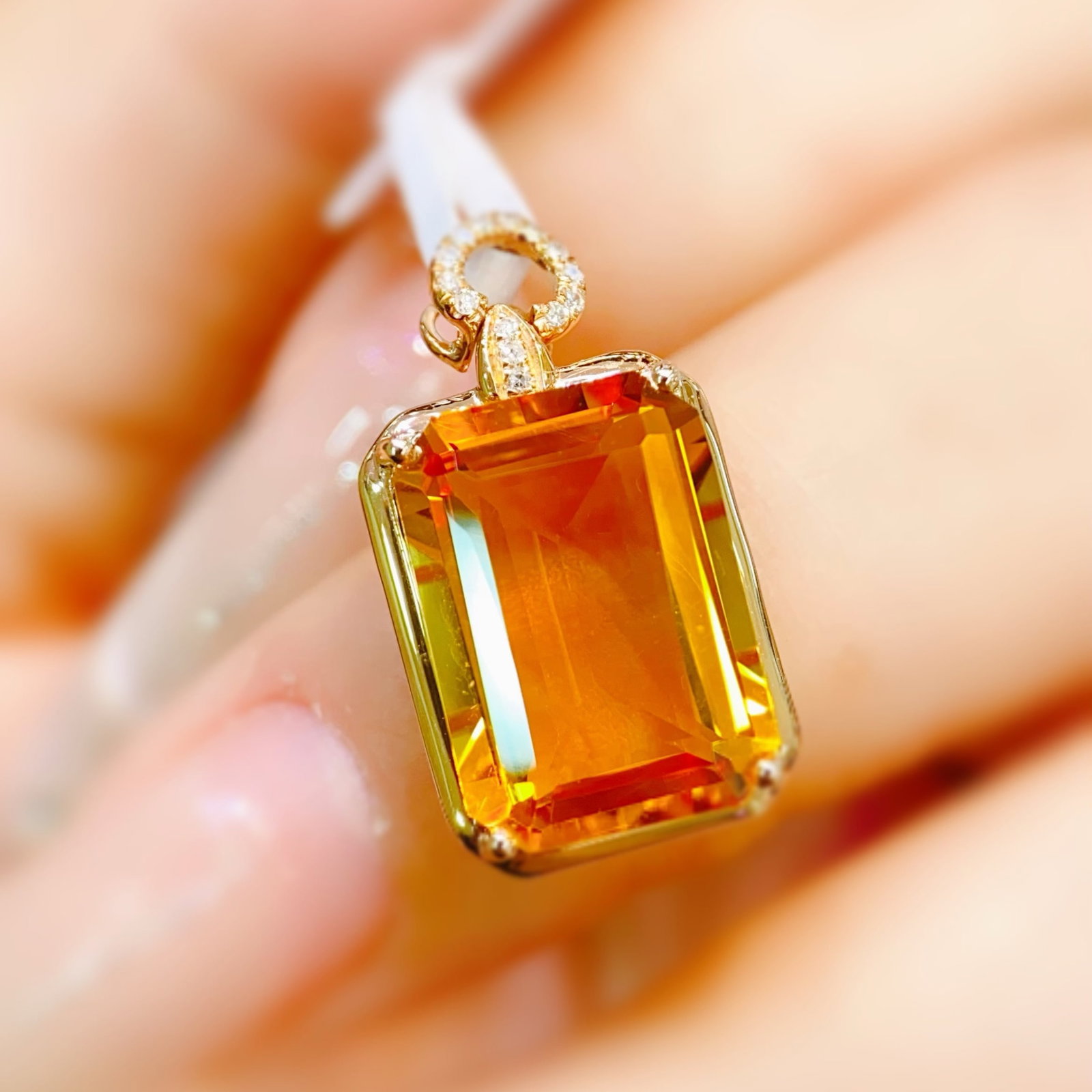 14k Gold 5.69 Ctw Natural Citrine & Diamond Pendant( Without Chain ) - 2
