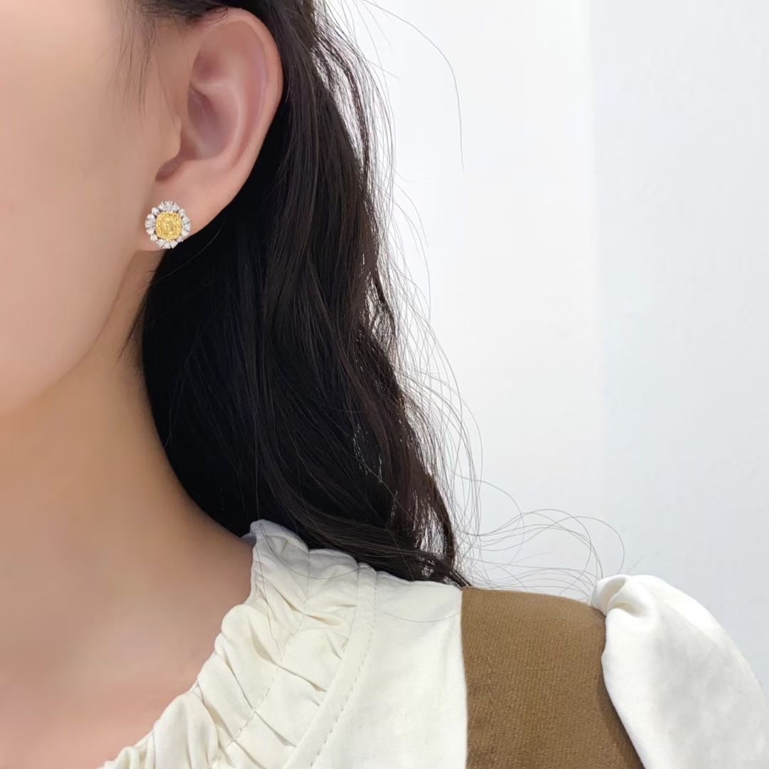 14k Gold 1.23 Ctw Natural Yellow Diamond & Diamond Earrings - 3