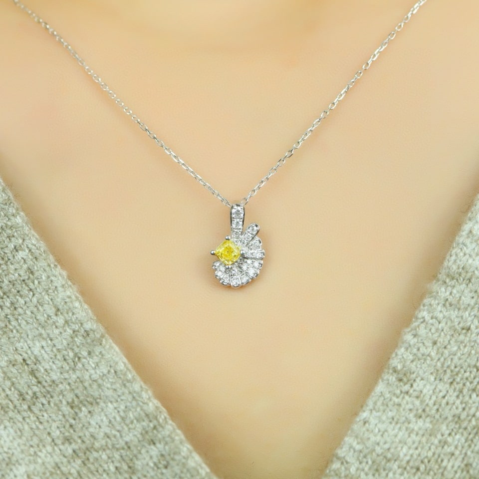 14k Gold 0.37 Ctw Natural Yellow Diamond & Diamond Pendant( Without Chain ) - 5