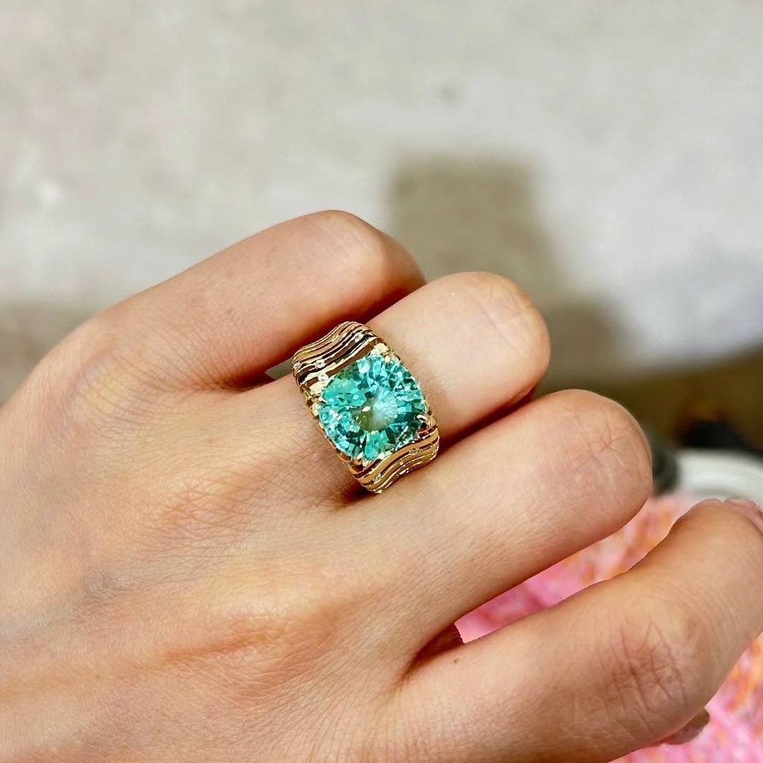 14k Gold 9.84 Ctw Natural Tourmaline & Diamond Ring - 3