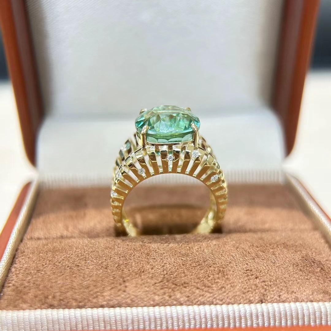 14k Gold 9.84 Ctw Natural Tourmaline & Diamond Ring - 4