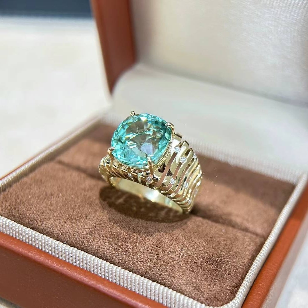 14k Gold 9.84 Ctw Natural Tourmaline & Diamond Ring - 5
