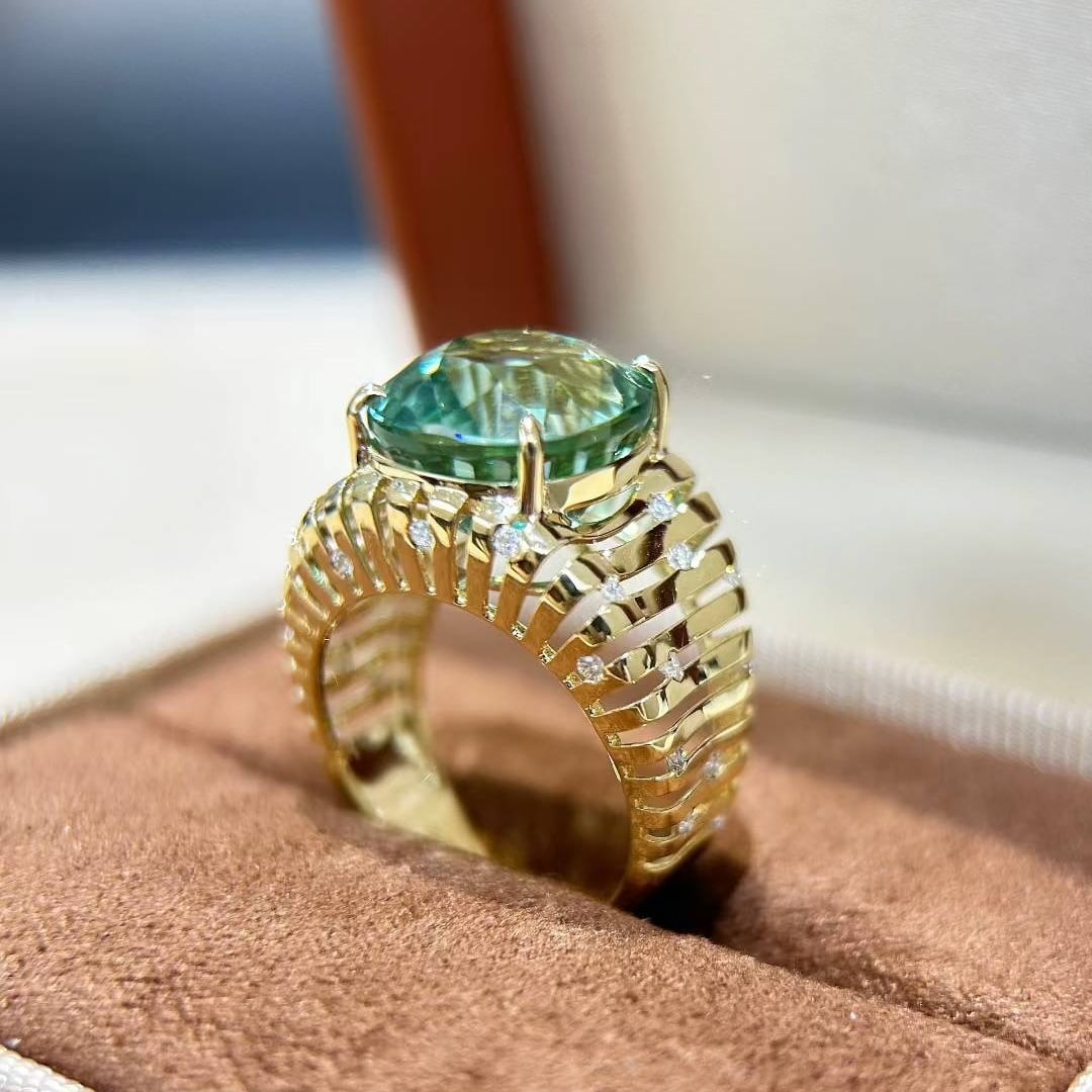 14k Gold 9.84 Ctw Natural Tourmaline & Diamond Ring - 6