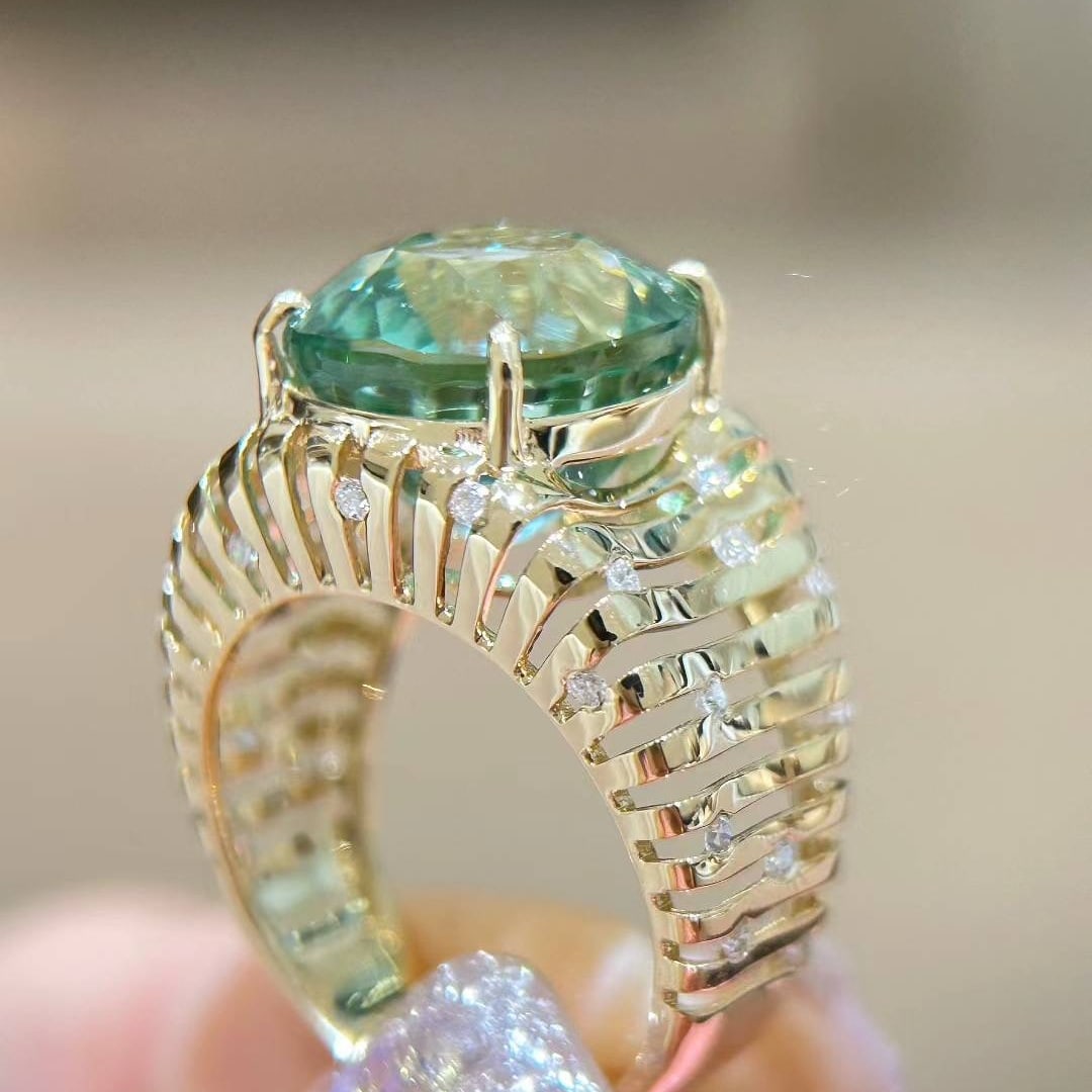 14k Gold 9.84 Ctw Natural Tourmaline & Diamond Ring - 9