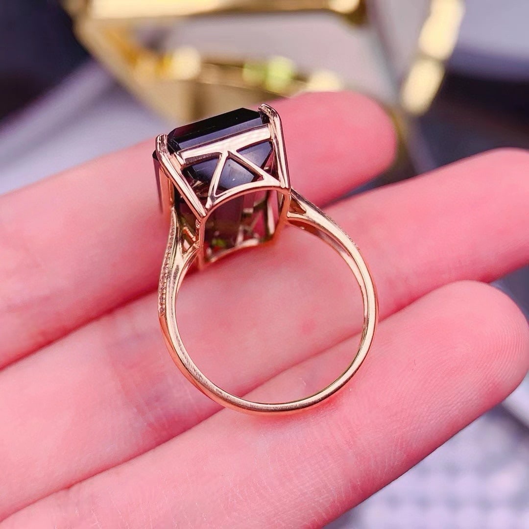 14k Gold 15.7 Ct Natural Tourmaline & Diamond Ring - 4