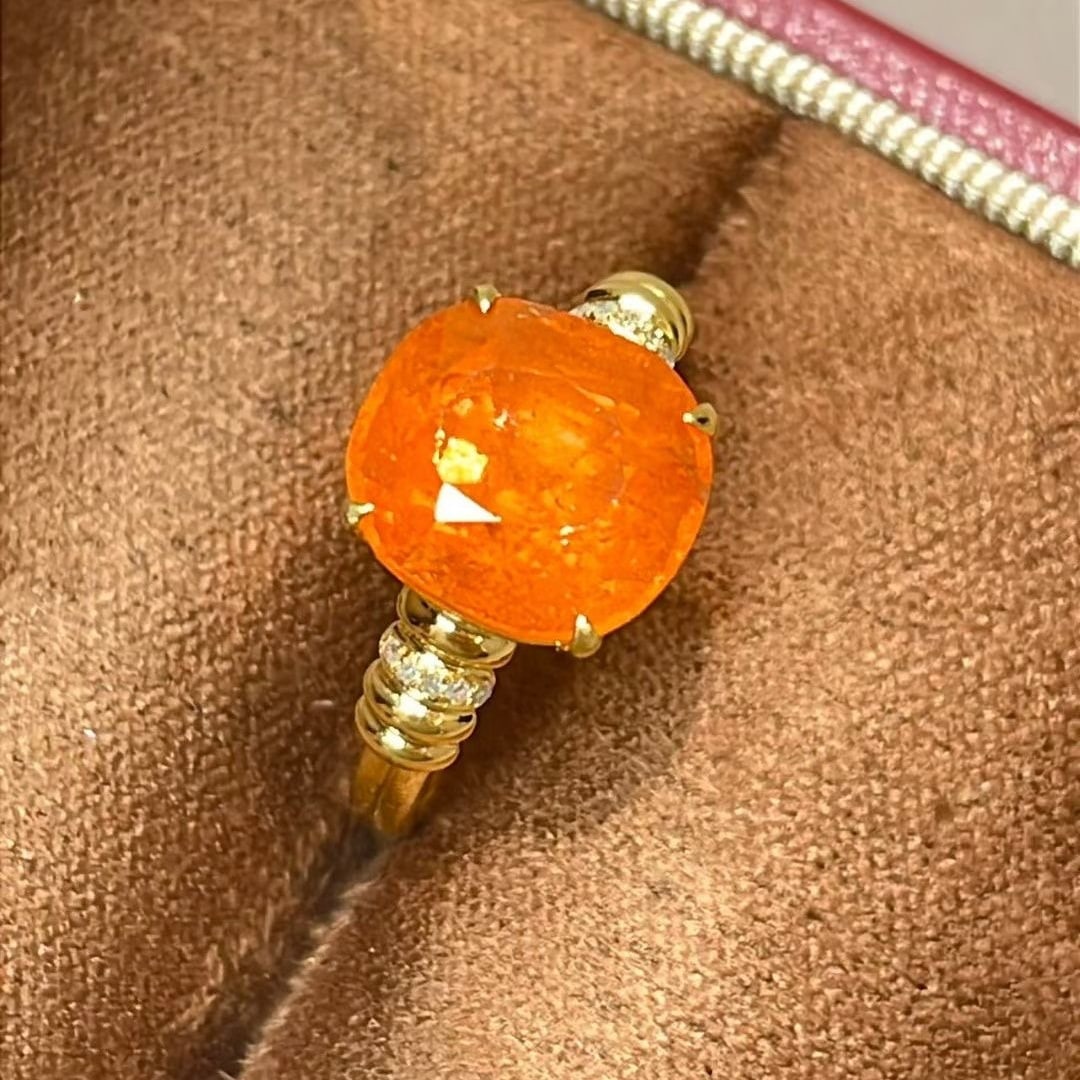 14k Gold 5.6 Ct Natural Spessartine & Diamond Ring - 2