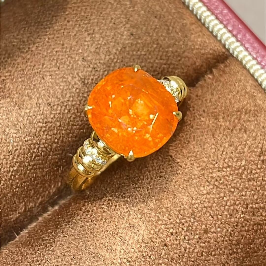 14k Gold 5.6 Ct Natural Spessartine & Diamond Ring - 3