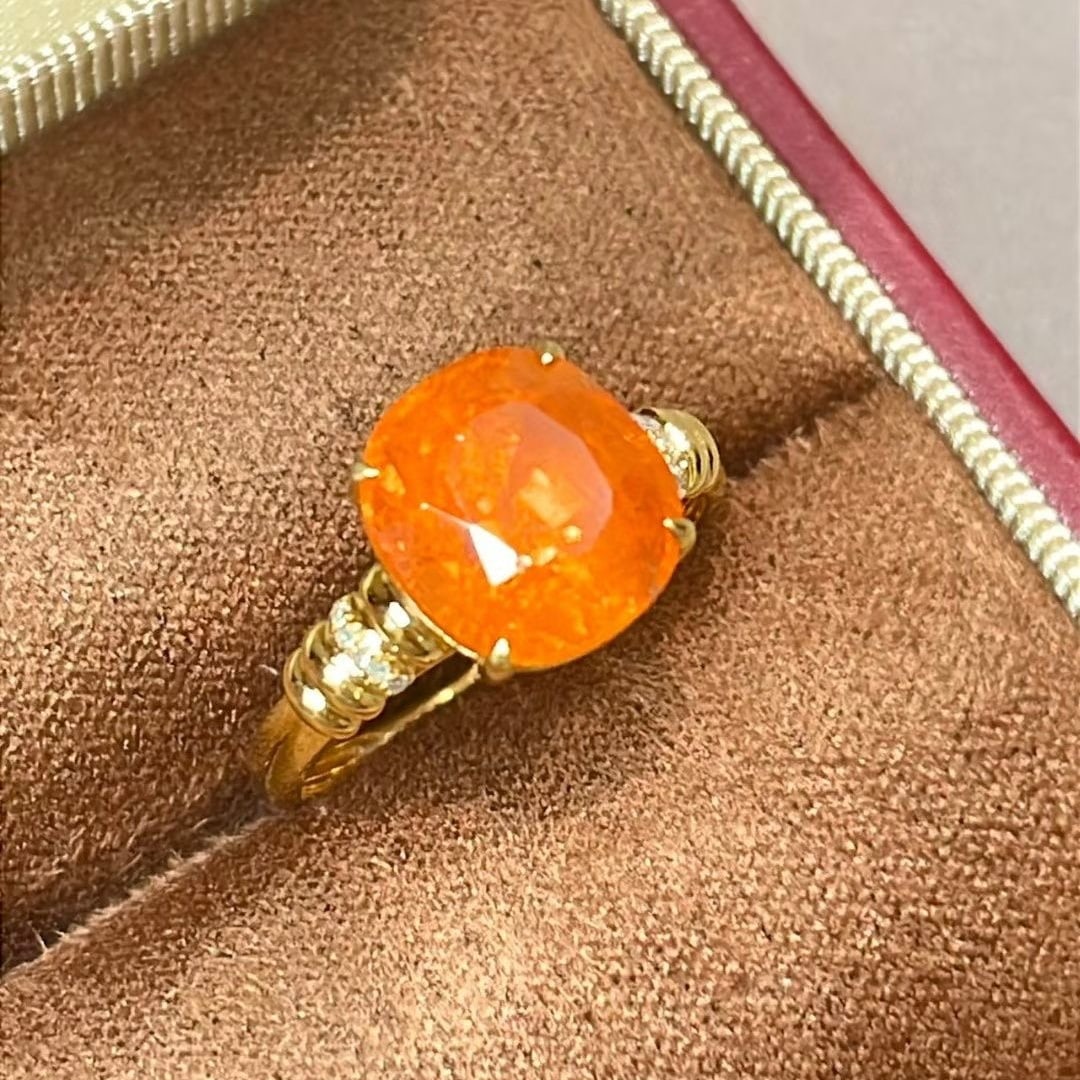 14k Gold 5.6 Ct Natural Spessartine & Diamond Ring - 4