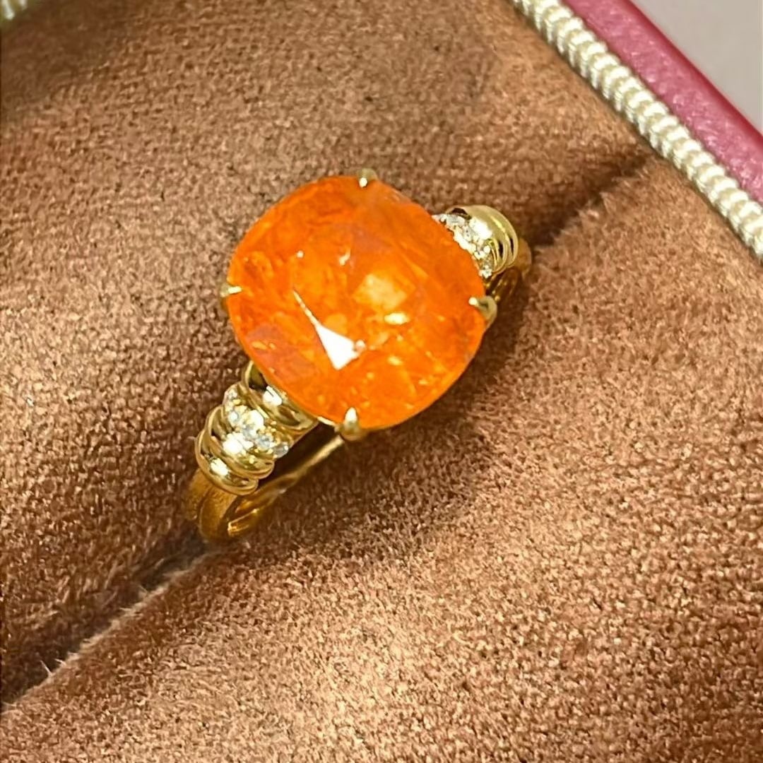 14k Gold 5.6 Ct Natural Spessartine & Diamond Ring - 5