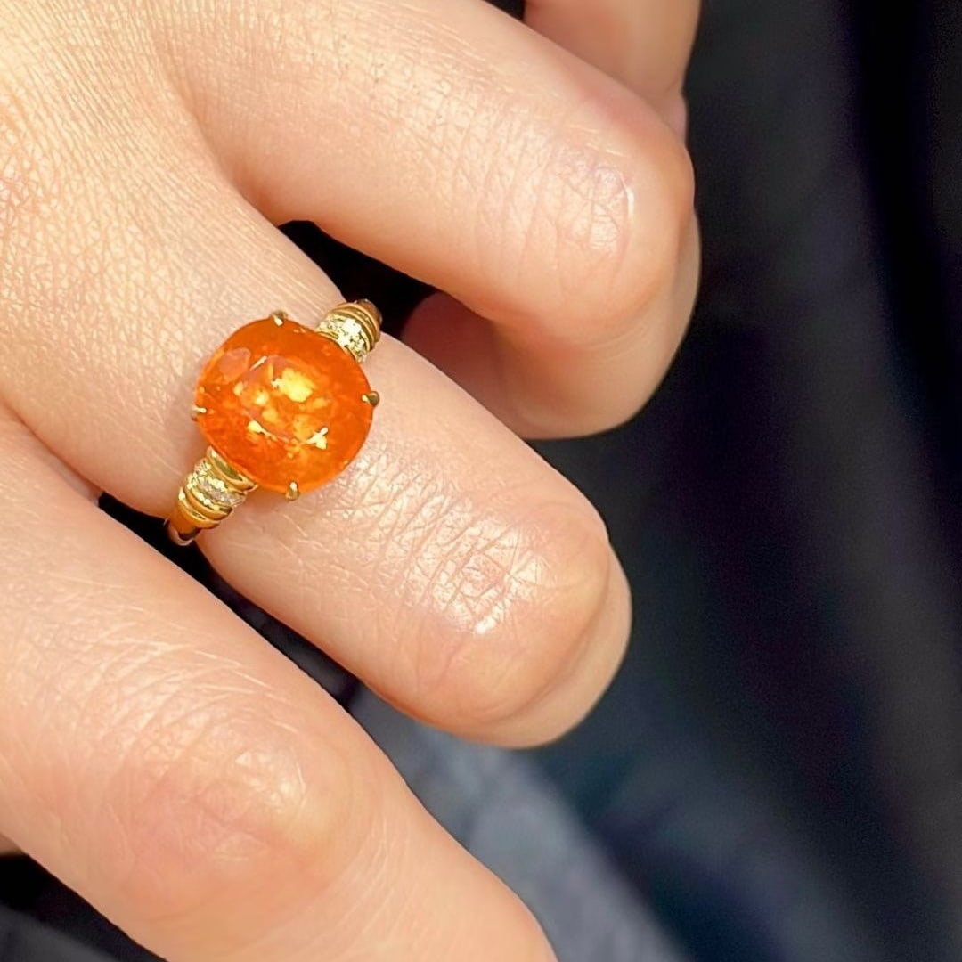 14k Gold 5.6 Ct Natural Spessartine & Diamond Ring - 6
