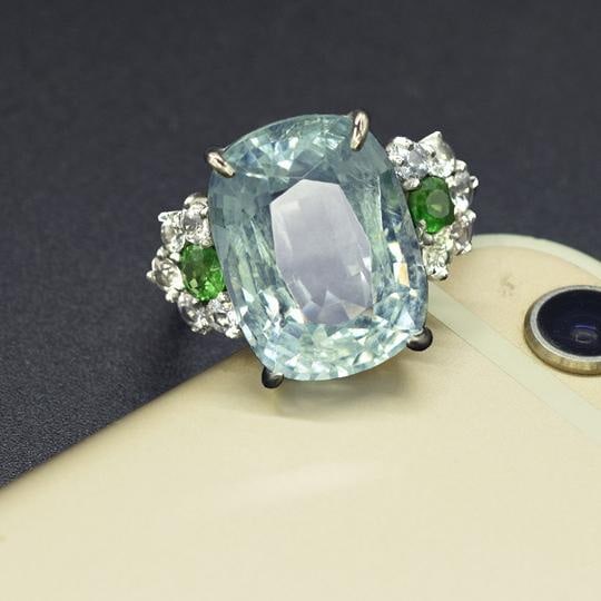 14k Gold 7.46 Ctw Natural Aquamarine & Sapphire Ring - 3
