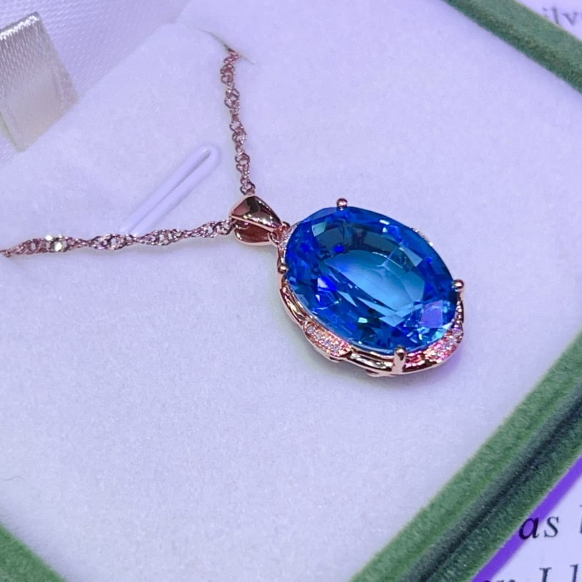 14k Gold 10.80 Ctw Natural Topaz & Diamond Pendant( Without Chain ) - 2