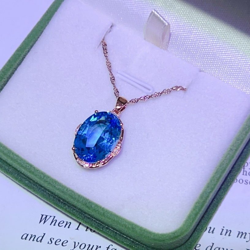 14k Gold 10.80 Ctw Natural Topaz & Diamond Pendant( Without Chain ) - 3