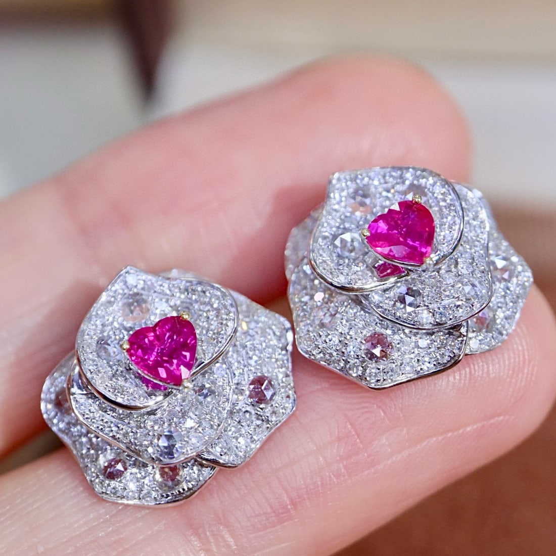 14k Gold 1.58 Ctw Natural Ruby & Diamond Earrings - 8