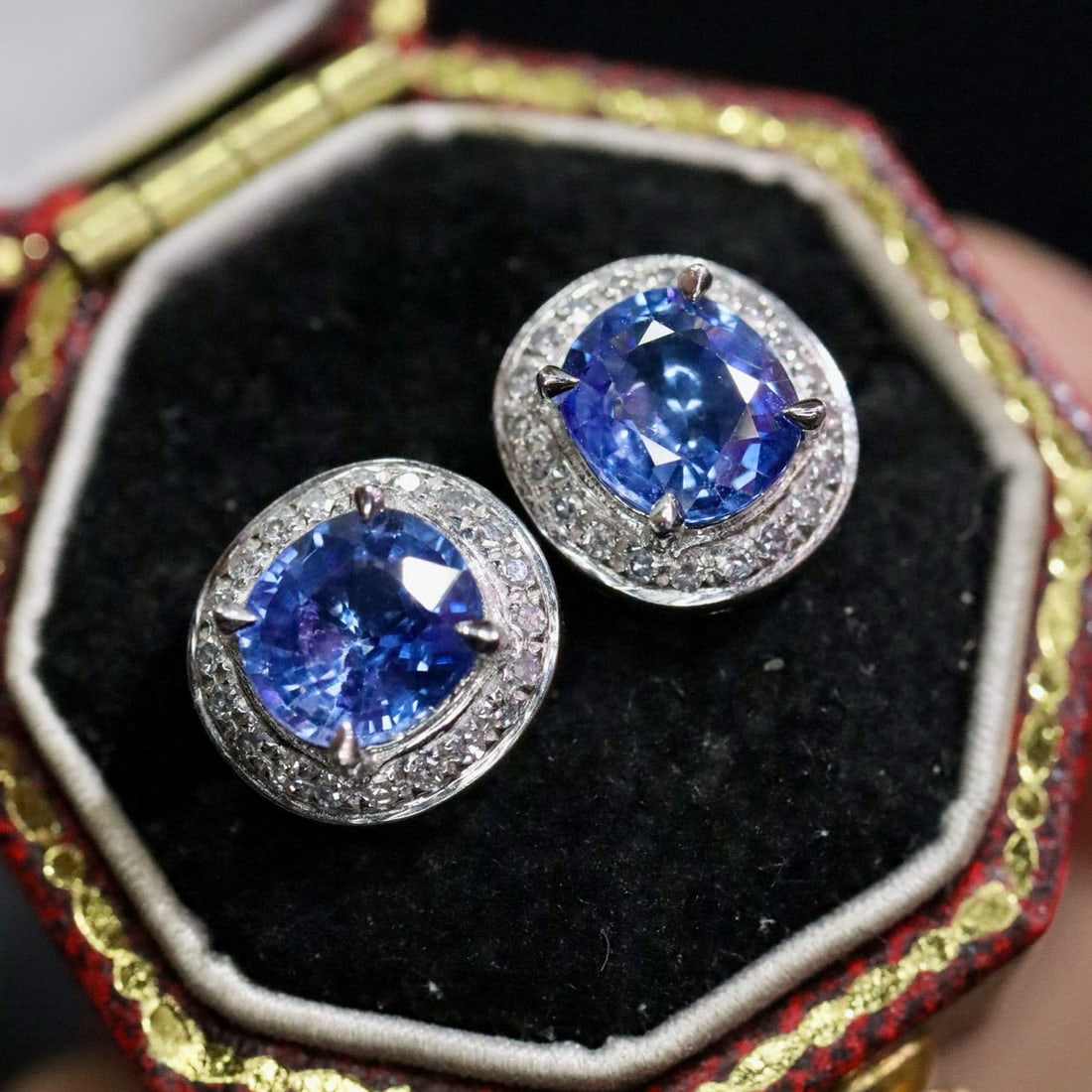 14k Gold 2.02 Ctw Natural Sapphire & Diamond Earrings - 4