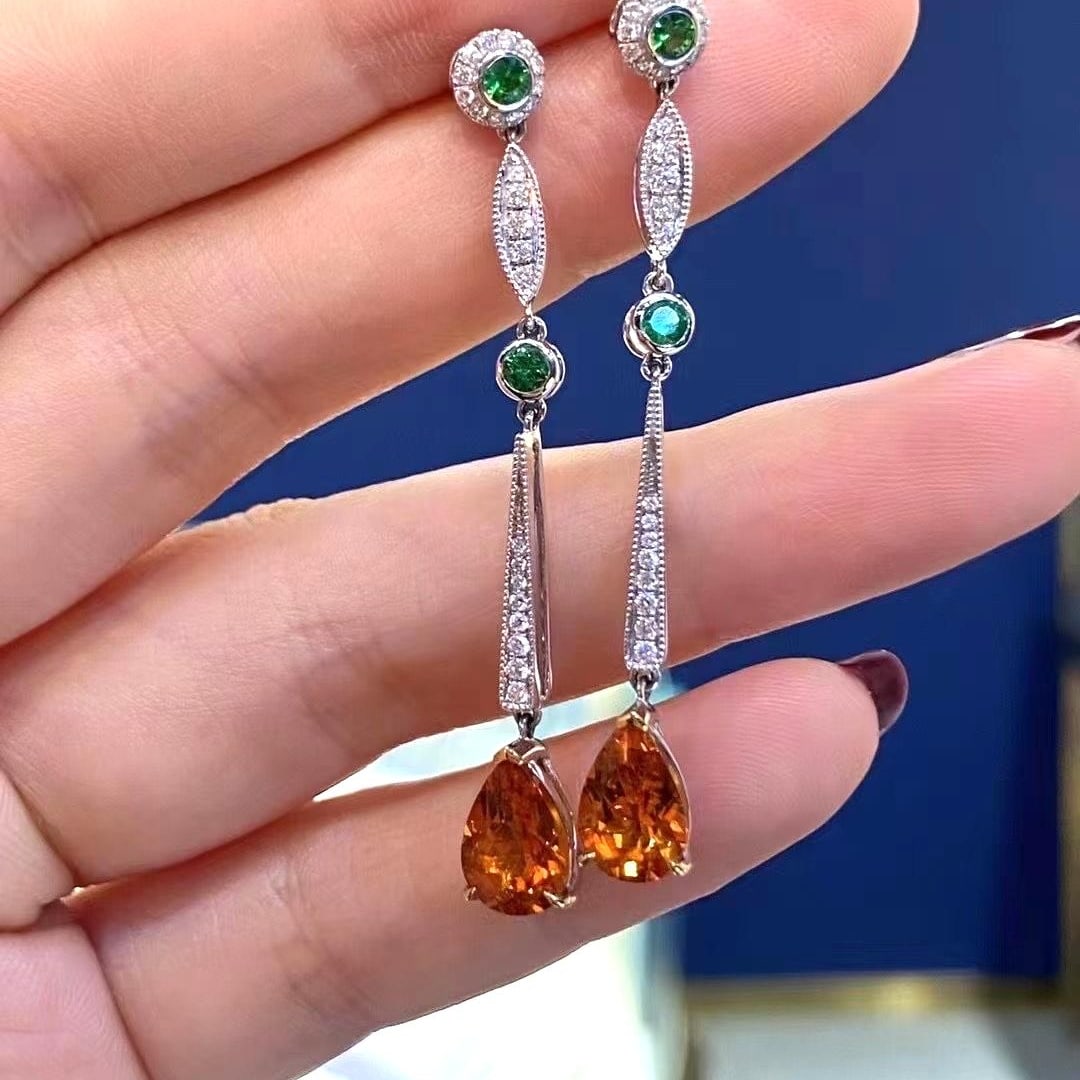 14k Gold 4.81 Ctw Natural Spessartine & Diamond Earrings - 2