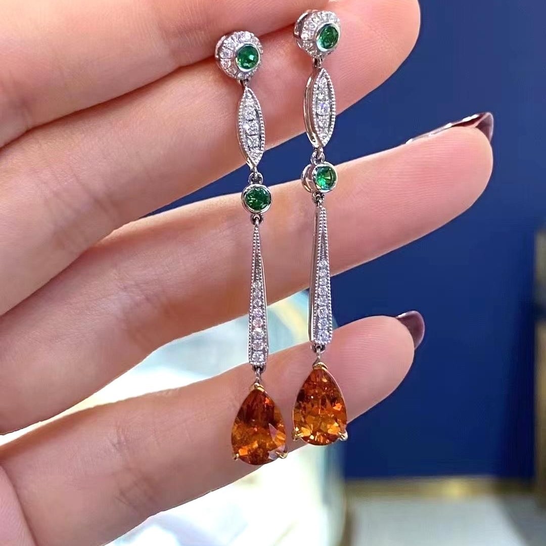 14k Gold 4.81 Ctw Natural Spessartine & Diamond Earrings - 3