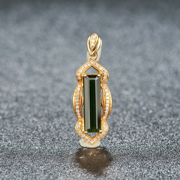 14k Gold 3.0 Ct Natural Tourmaline & Diamond Pendant( Without Chain ) - 2