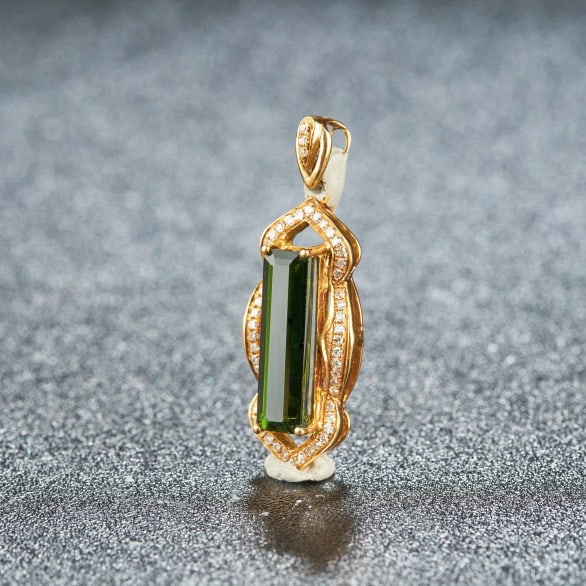 14k Gold 3.0 Ct Natural Tourmaline & Diamond Pendant( Without Chain ) - 4