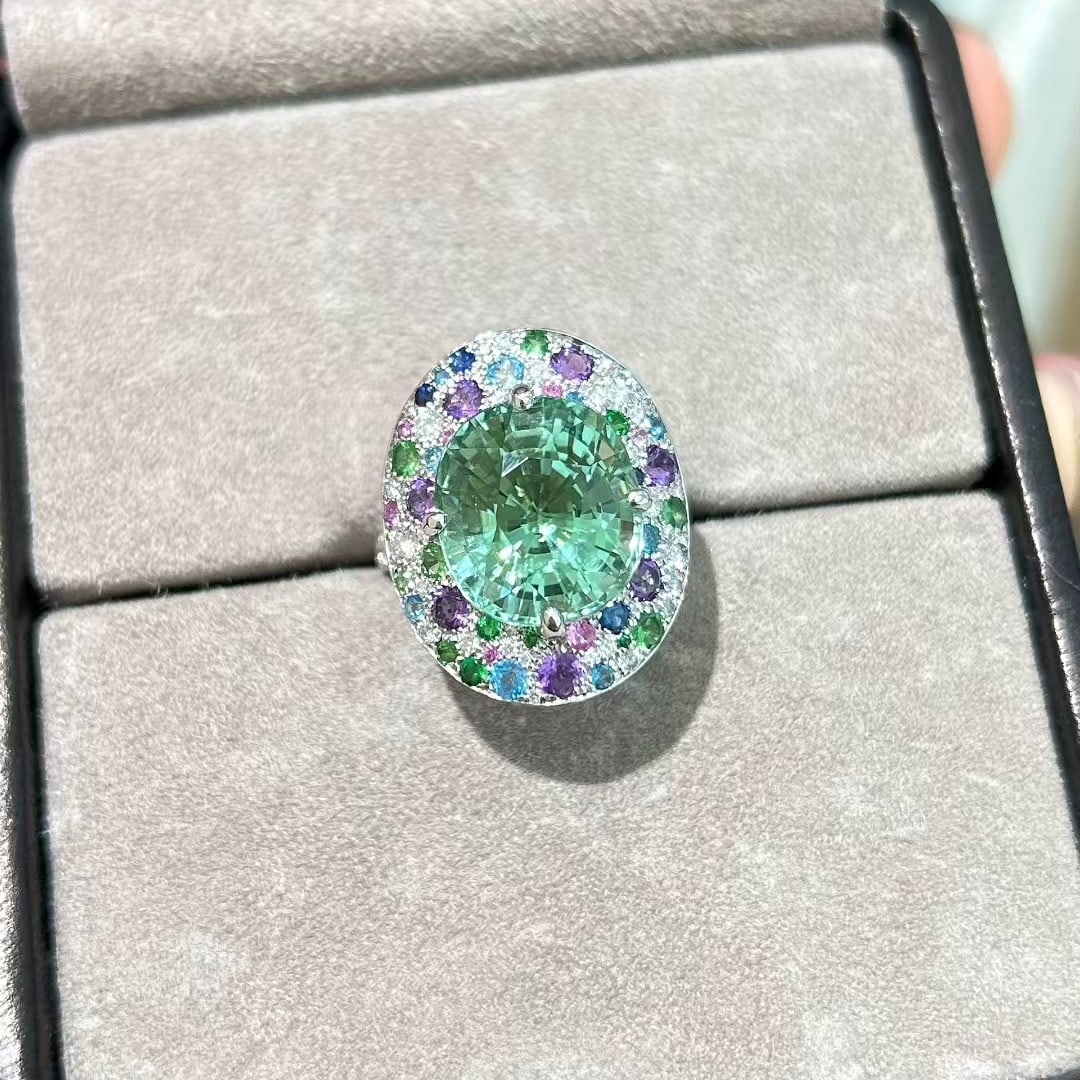 14k Gold 9.15 Ct Natural Tourmaline & Diamond Ring - 7