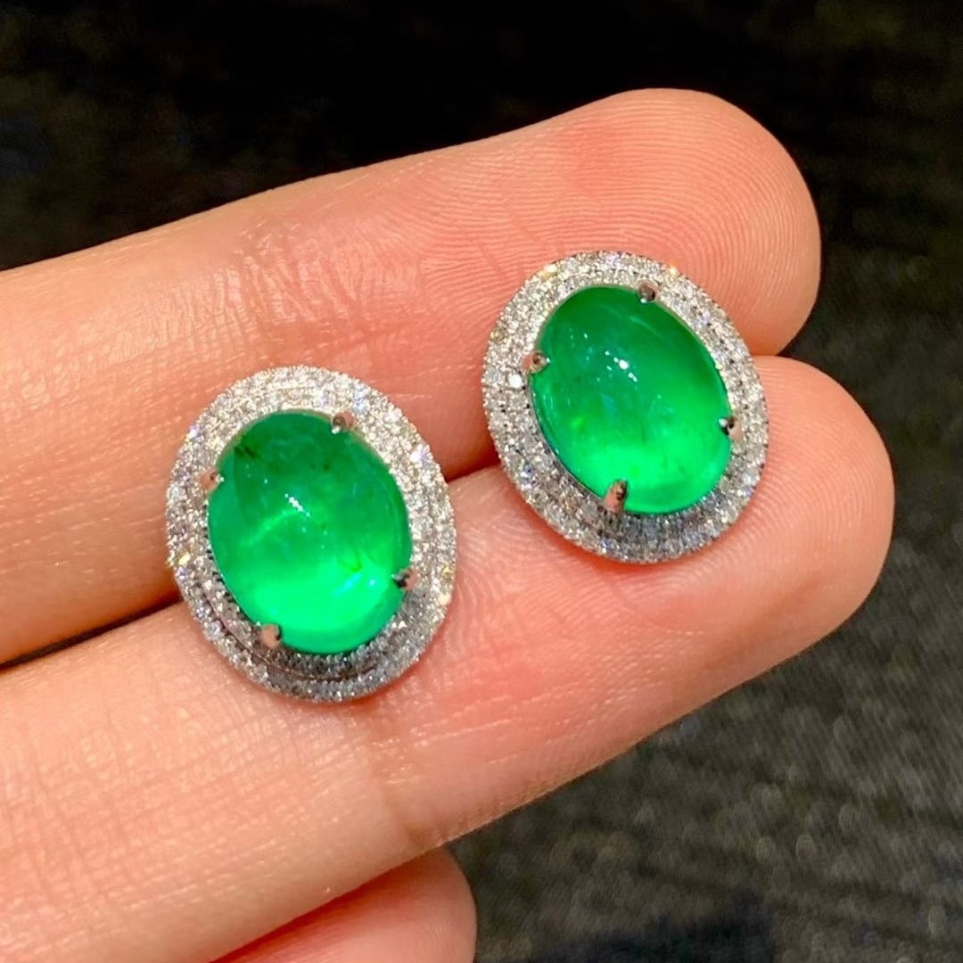 14k Gold 5.25 Ct Natural Emerald & Diamond Earrings - 5