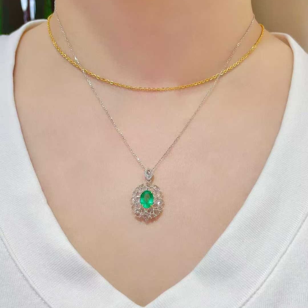 14k Gold 1.22 Ct Natural Emerald & Diamond & Sapphire Pendant( Without Chain ) - 5