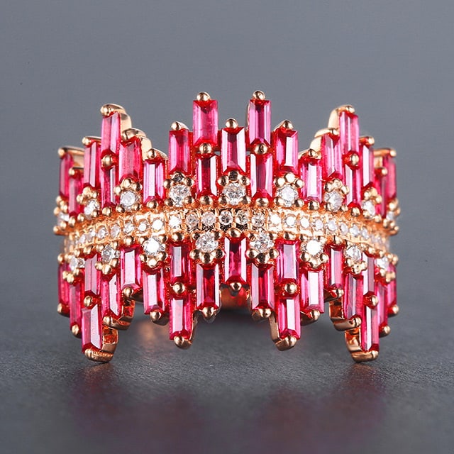 14k Gold 1.55 Ctw Natural Ruby & Diamond Ring: Ref:231045003 // gold content:14k gold // ring size:7. 25us // // main gemstone:ruby // shape:rectangle // carat weight:1. 3ct // color:red // treatment:natural // // adjacent gemstone 2 : diamond //