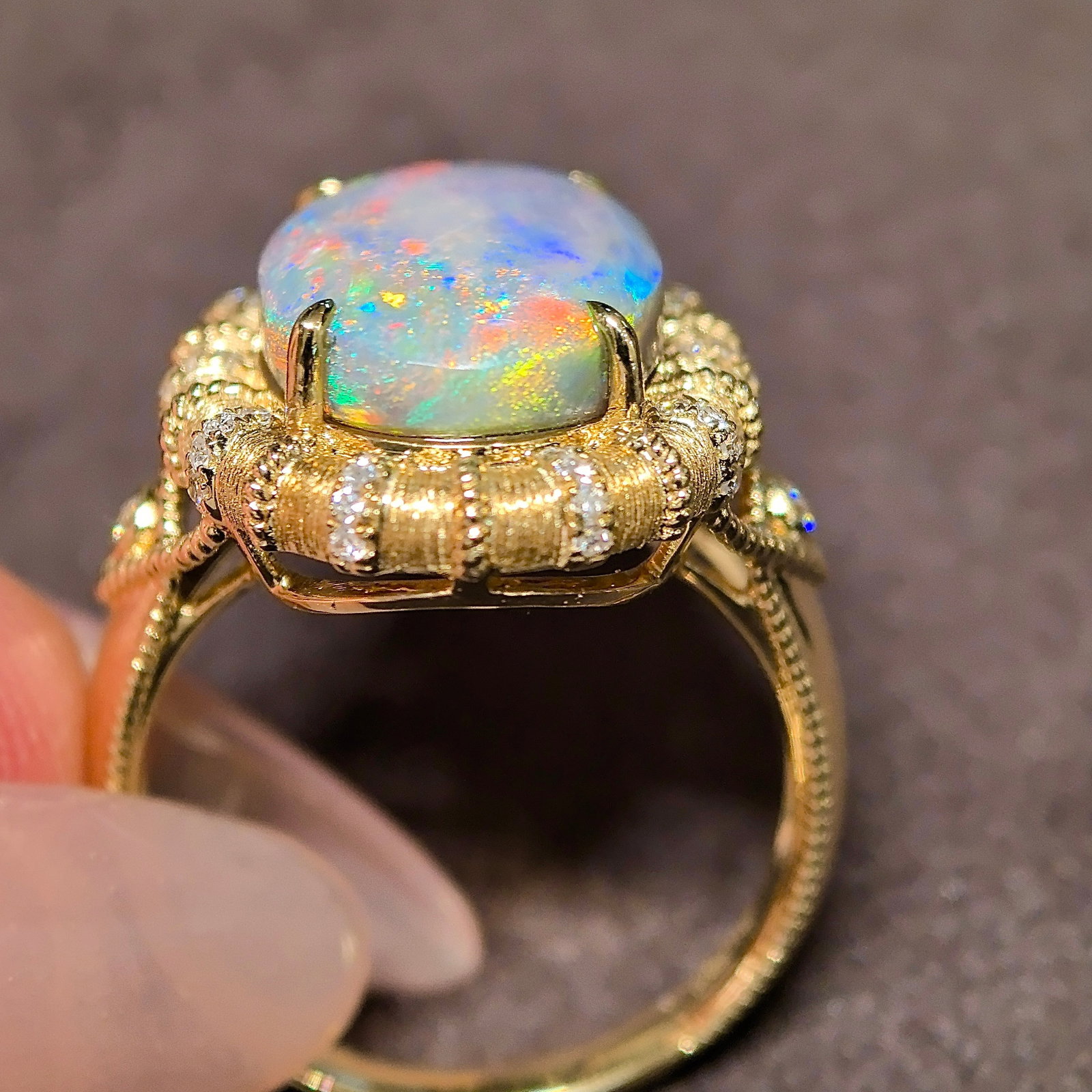 14k Gold 5.24 Ctw Natural Opal & Diamond Ring - 2