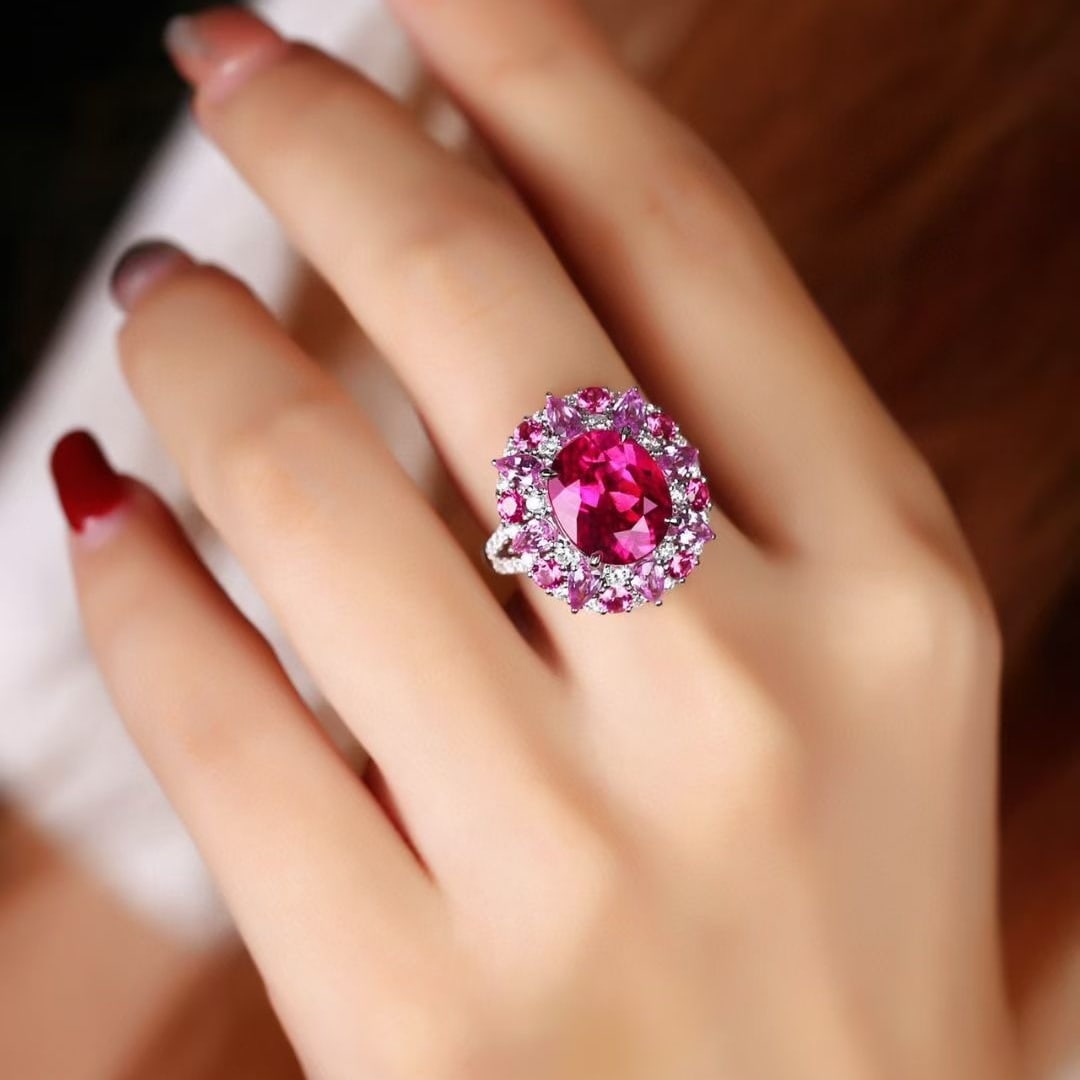 14k Gold 5.49 Ctw Natural Tourmaline & Diamond Ring - 2