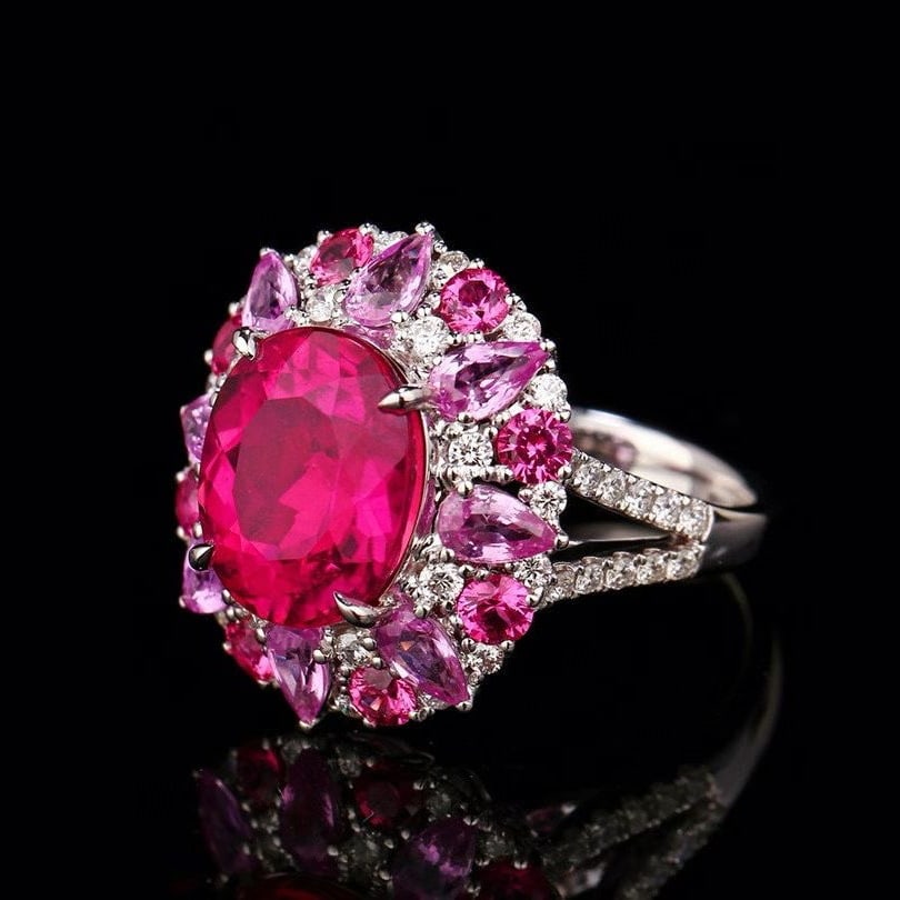 14k Gold 5.49 Ctw Natural Tourmaline & Diamond Ring - 4