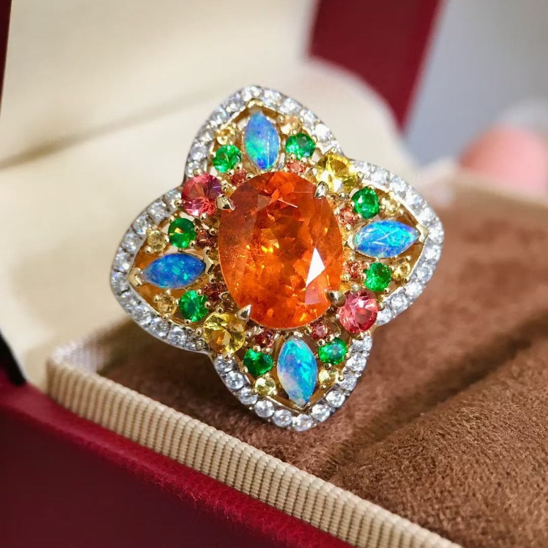 14k Gold 6.01 Ctw Natural Spessartine & Diamond Ring - 2