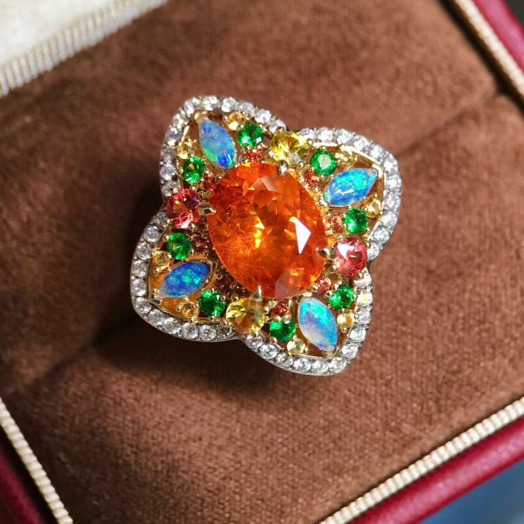 14k Gold 6.01 Ctw Natural Spessartine & Diamond Ring - 3