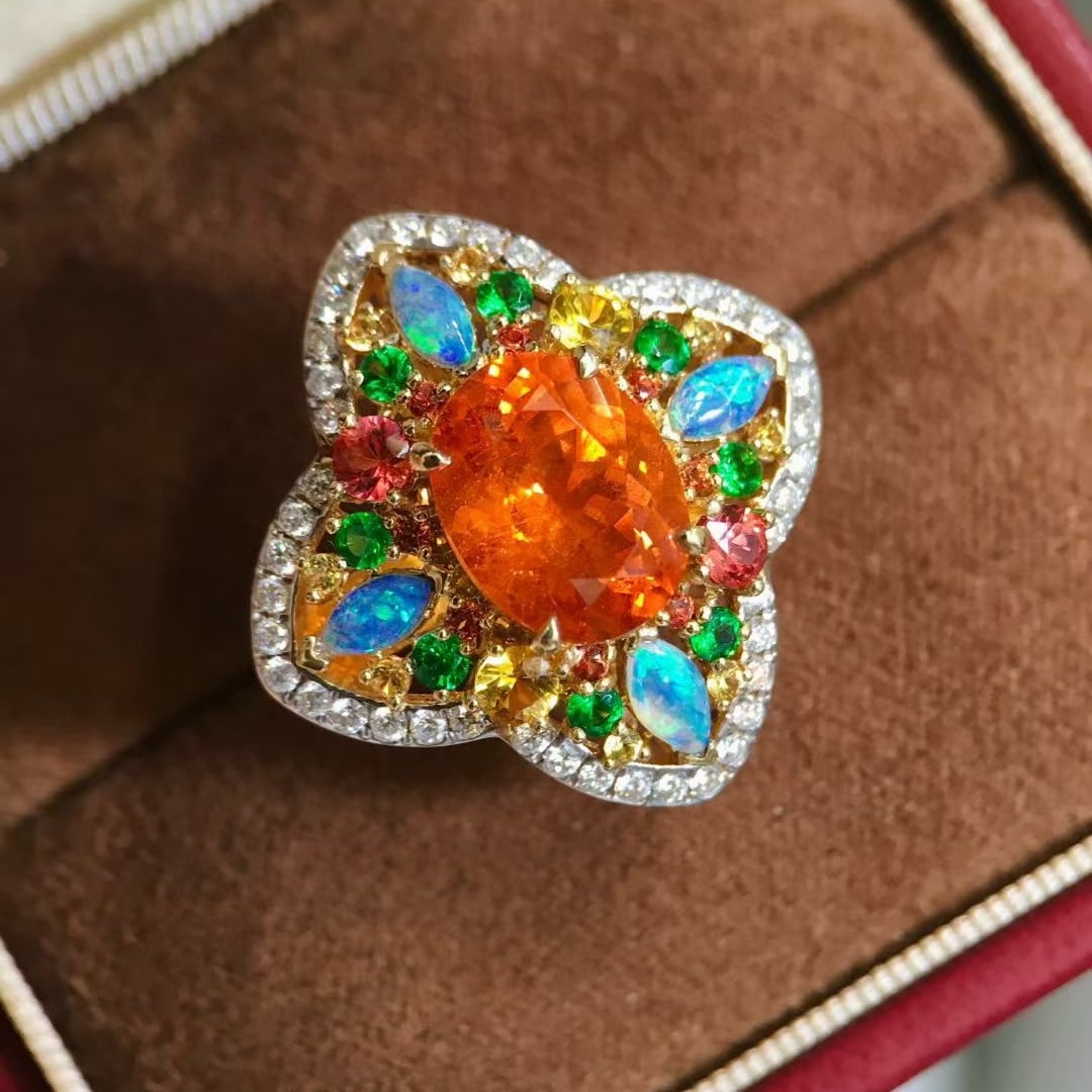 14k Gold 6.01 Ctw Natural Spessartine & Diamond Ring - 4