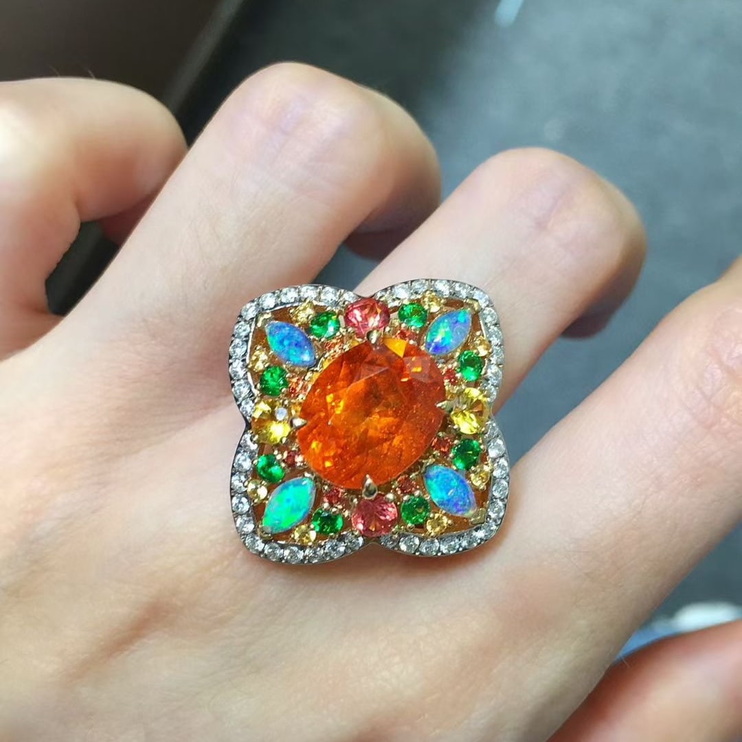 14k Gold 6.01 Ctw Natural Spessartine & Diamond Ring - 5