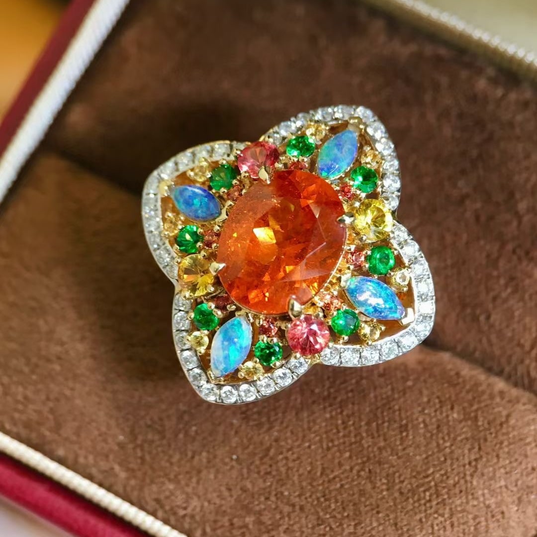 14k Gold 6.01 Ctw Natural Spessartine & Diamond Ring - 6
