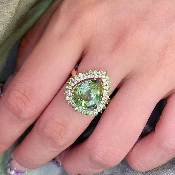 14k Gold 9.0 Ct Natural Tourmaline & Diamond Ring - 2
