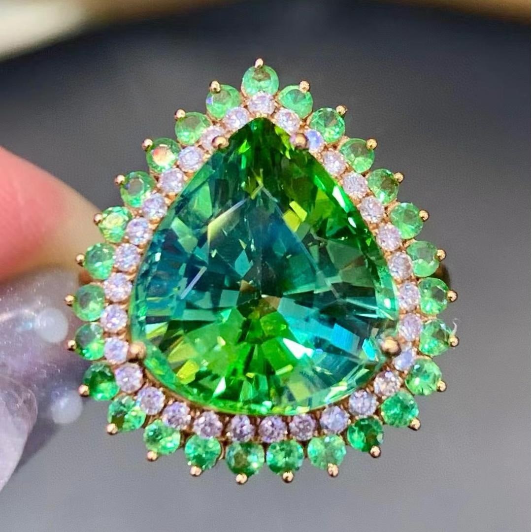 14k Gold 9.0 Ct Natural Tourmaline & Diamond Ring - 3