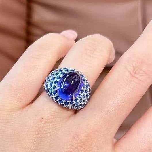 14k Gold 14.01 Ctw Natural Tanzanite & Sapphire Ring - 5
