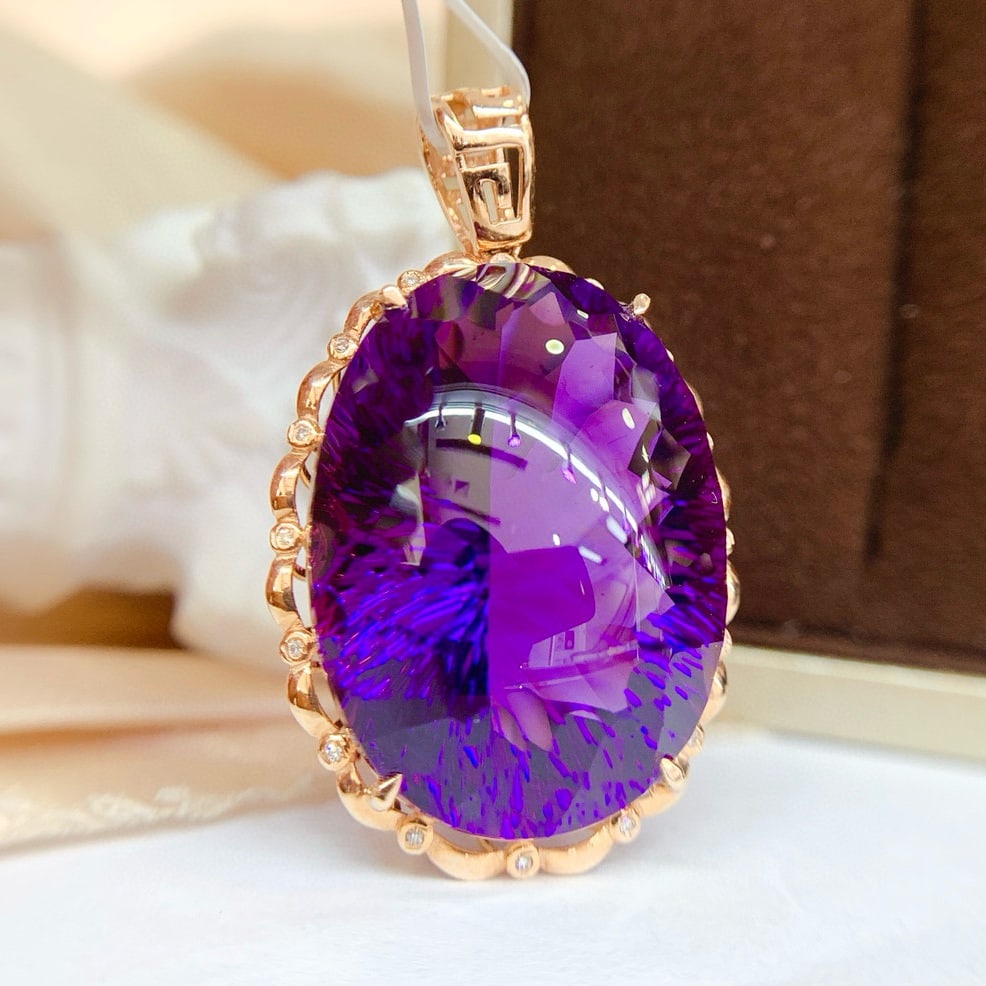 14k Gold 44.65 Ct Natural Amethyst & Diamond Pendant( Without Chain ) - 2