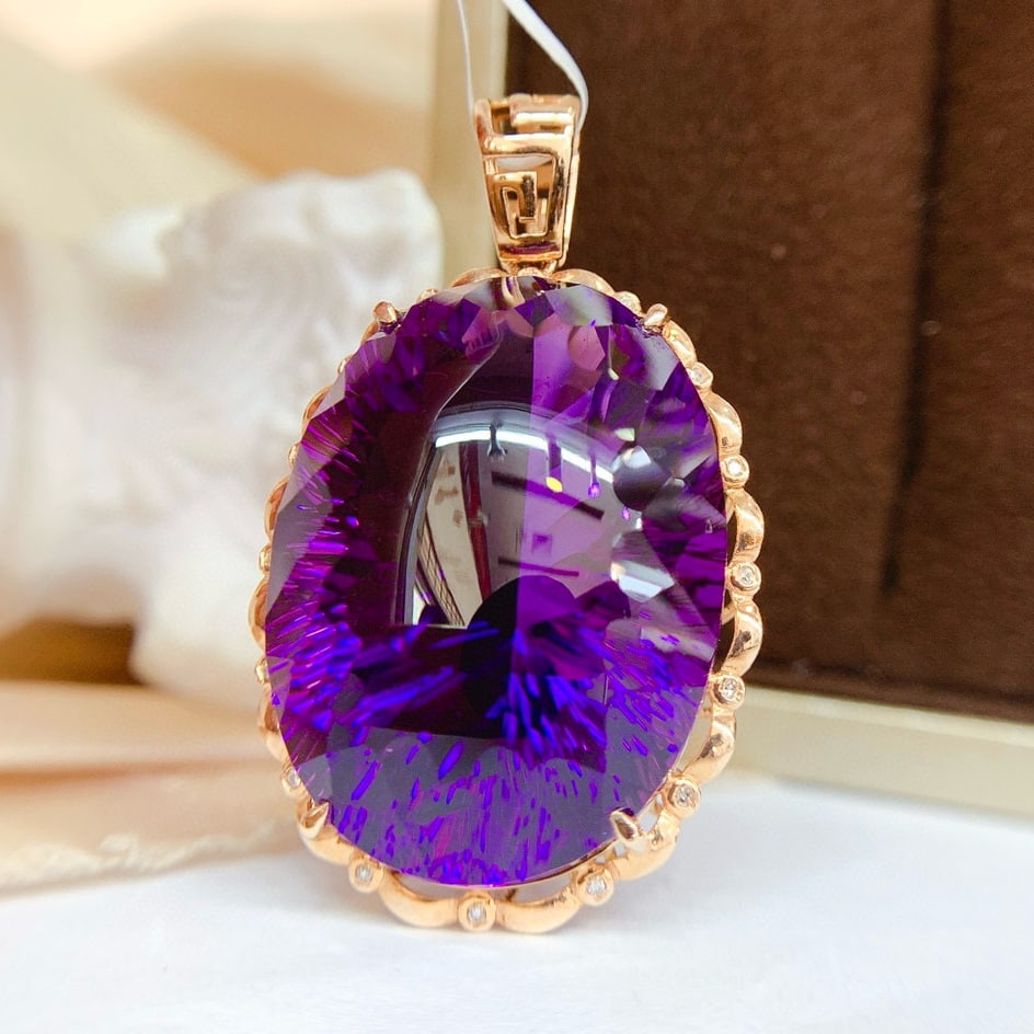 14k Gold 44.65 Ct Natural Amethyst & Diamond Pendant( Without Chain ) - 4