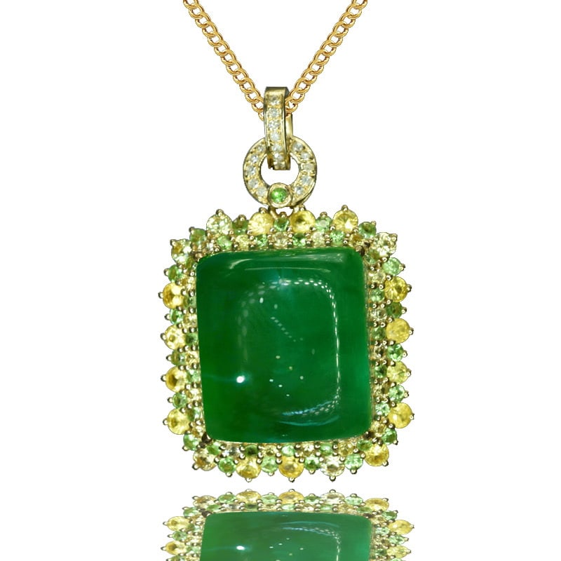 14k Gold 13.32 Ctw Natural Emerald & Diamond Pendant( Without Chain ) - 2