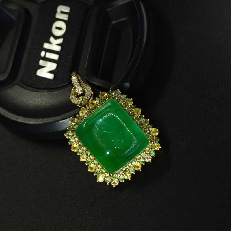 14k Gold 13.32 Ctw Natural Emerald & Diamond Pendant( Without Chain ) - 3